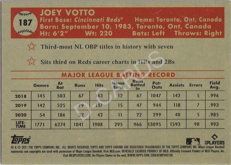 2021 Topps Chrome Platinum Anniversary X-fractors #187 Joey Votto