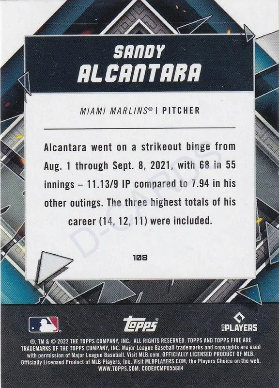 2022 Topps Fire Flame #108 Sandy Alcantara