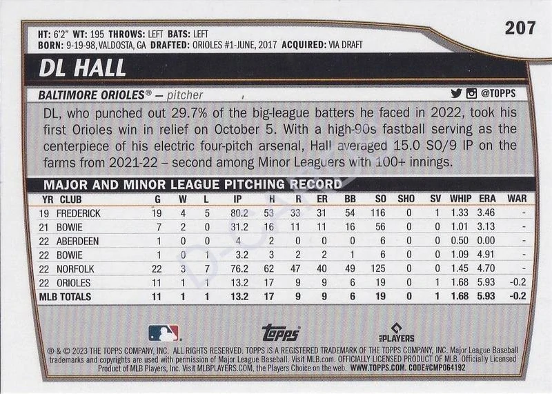 2023 Topps Big League #207 DL Hall RNBW FOIL RC