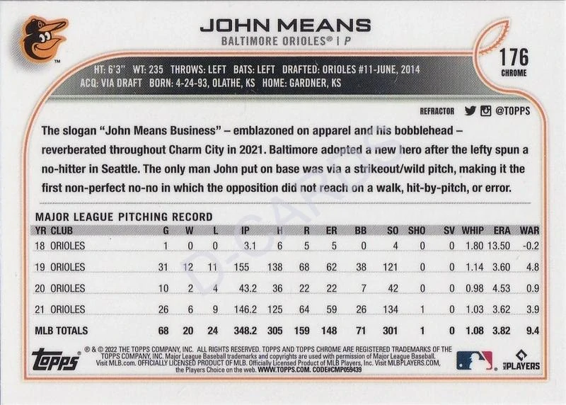 2022 Topps Chrome Refractors #176 John Means
