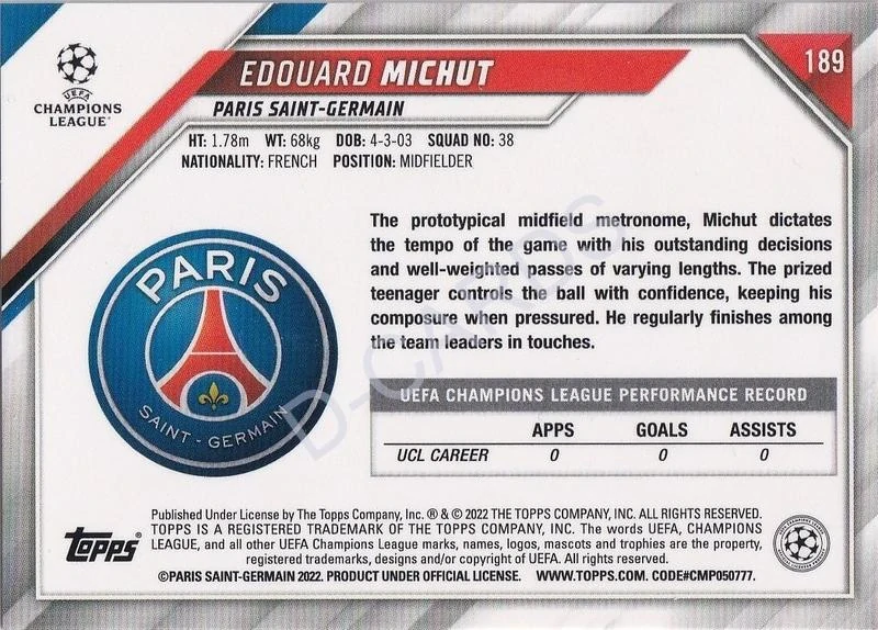 2021-22 Topps UEFA Champions League #189 Edouard Michut RC