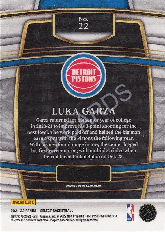 2021-22 Select Blue #22 Luka Garza RC