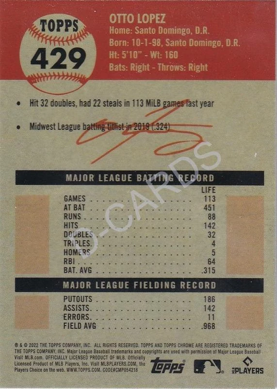 2022 Topps Chrome Platinum Anniversary #429 Otto Lopez RC