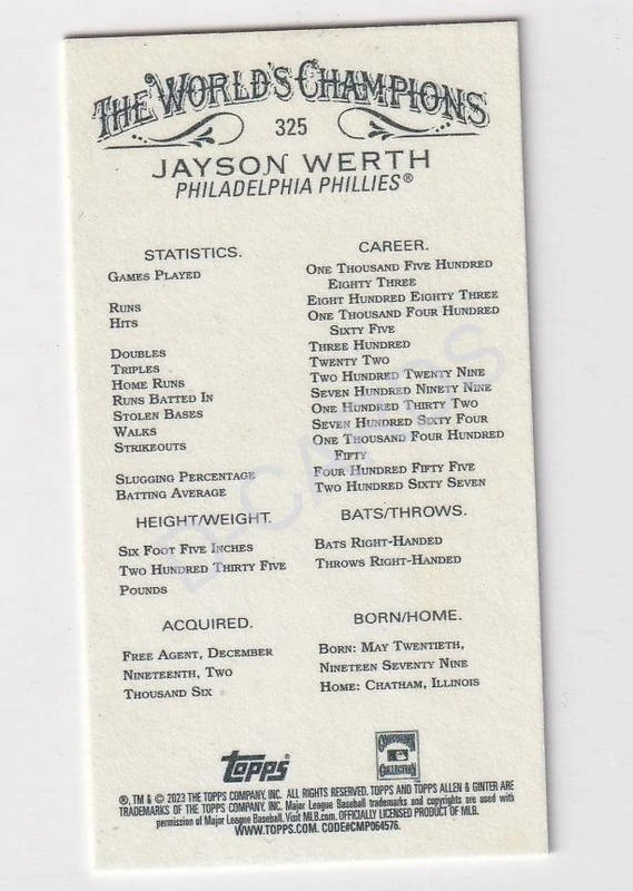 2023 Topps Allen and Ginter Mini #325 Jayson Werth SP