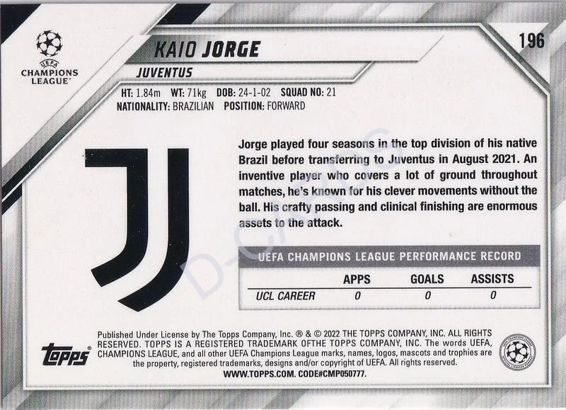 2021-22 Topps UEFA Champions League #196 Kaio Jorge RC