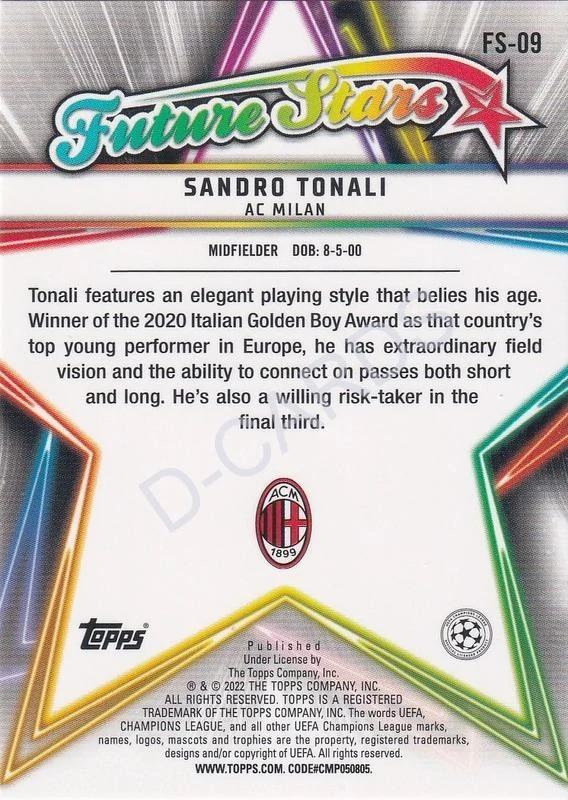 2021-22 Topps UEFA Champions League Future Stars #FS09 Sandro Tonali
