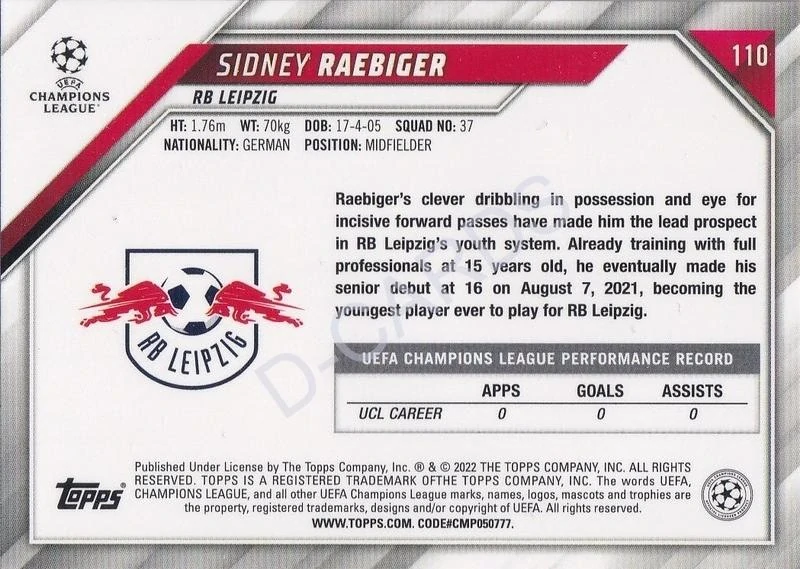 2021-22 Topps UEFA Champions League #110 Sidney Raebiger RC