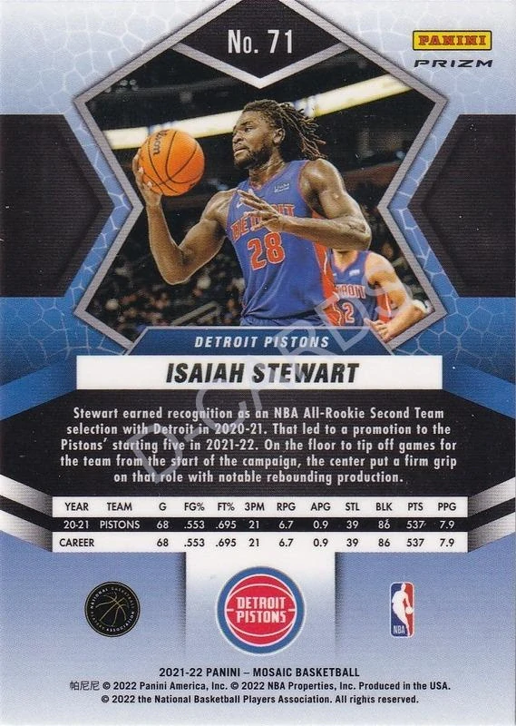 2021-22 Panini Mosaic Mosaic Green #71 Isaiah Stewart