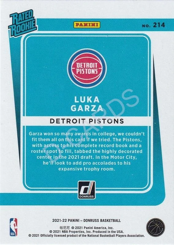 2021-22 Donruss #214 Luka Garza RR RC