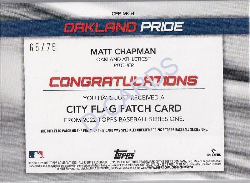 2022 Topps Commemorative City Flag Patches Gold #CFPMCH Matt Chapman (Limit 65/75)