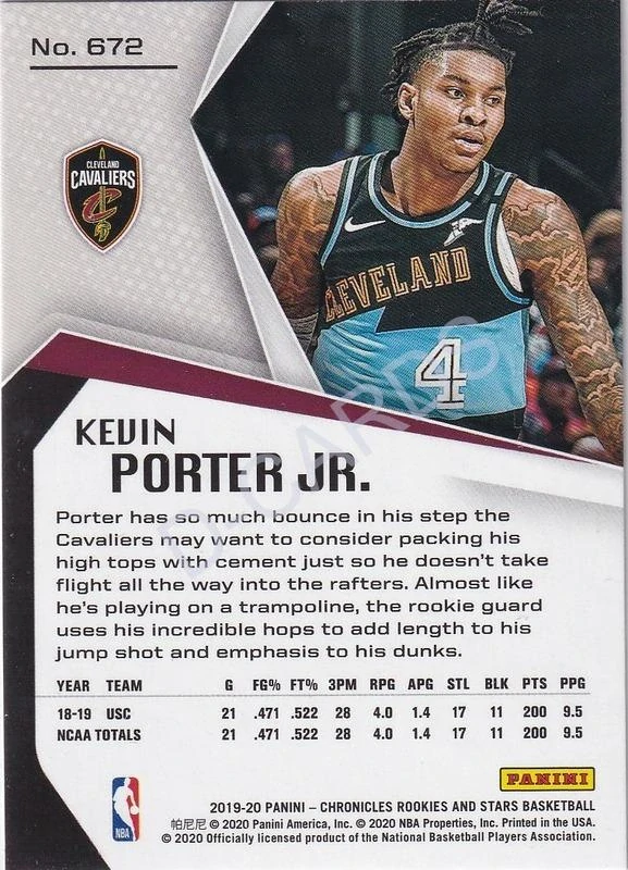 2019-20 Panini Chronicles #672 Kevin Porter Jr./Rookies and Stars RC
