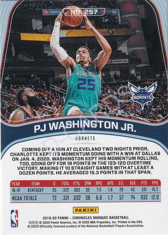 2019-20 Panini Chronicles #257 PJ Washington Jr./Marquee