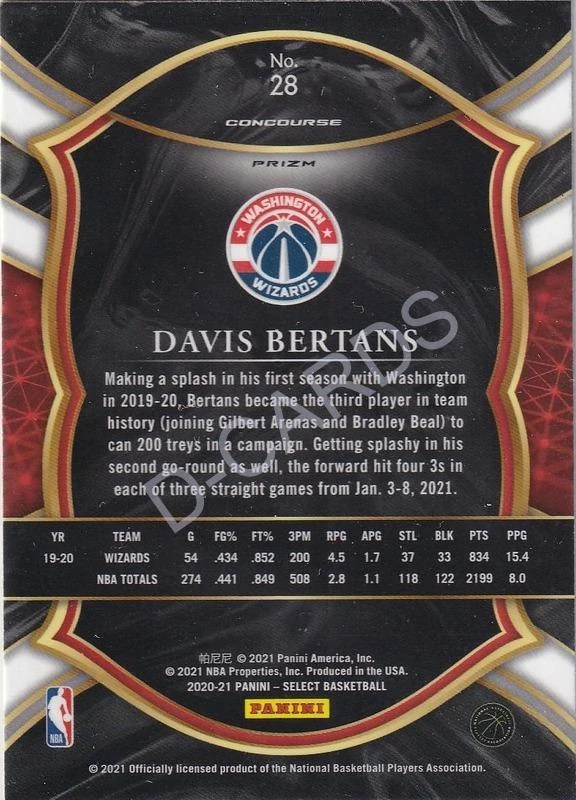 2020-21 Select Prizms Red White Orange Shimmer #28 Davis Bertans