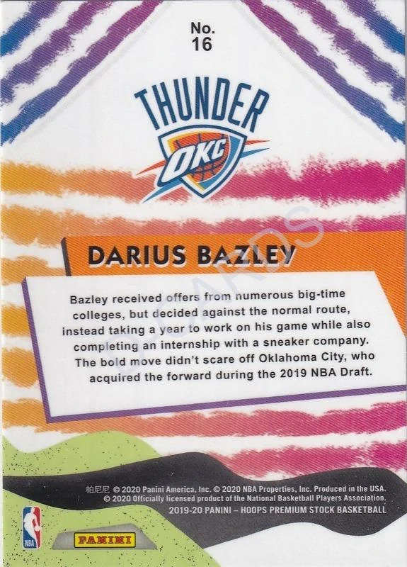 2019-20 Hoops Premium Stock We Got Next #16 Darius Bazley