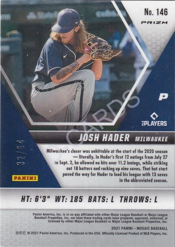 2021 Panini Mosaic Mosaic Choice Fusion Red and Yellow #146 Josh Hader (Limit 32/64)