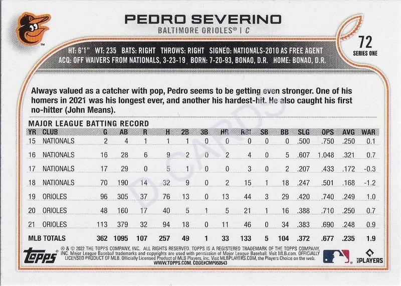 2022 Topps Gold Foil #72 Pedro Severino