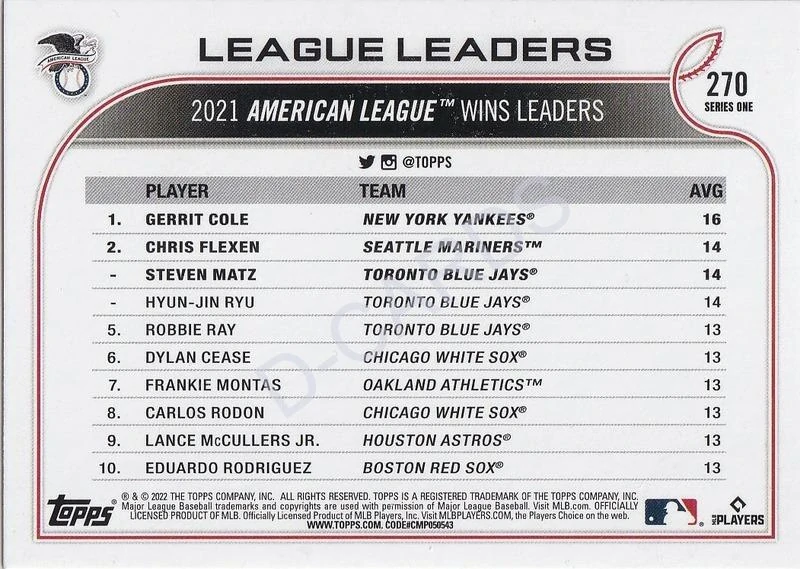 2022 Topps Gold Foil #270 Gerrit Cole/Chris Flexen/Steven Matz LL