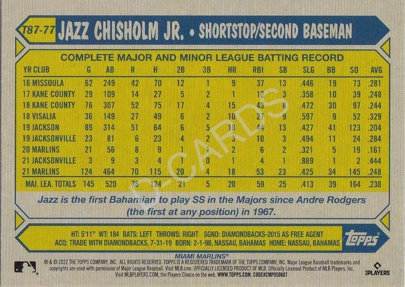 2022 Topps '87 Topps Blue #T8777 Jazz Chisholm Jr.