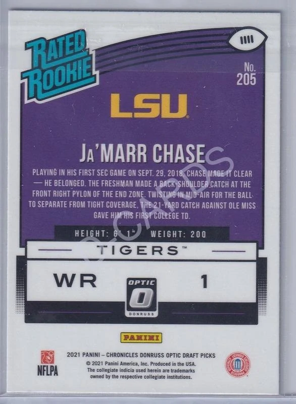 2021 Panini Chronicles Draft Picks Donruss Optic Rated Rookies #205 Ja'Marr Chase RC