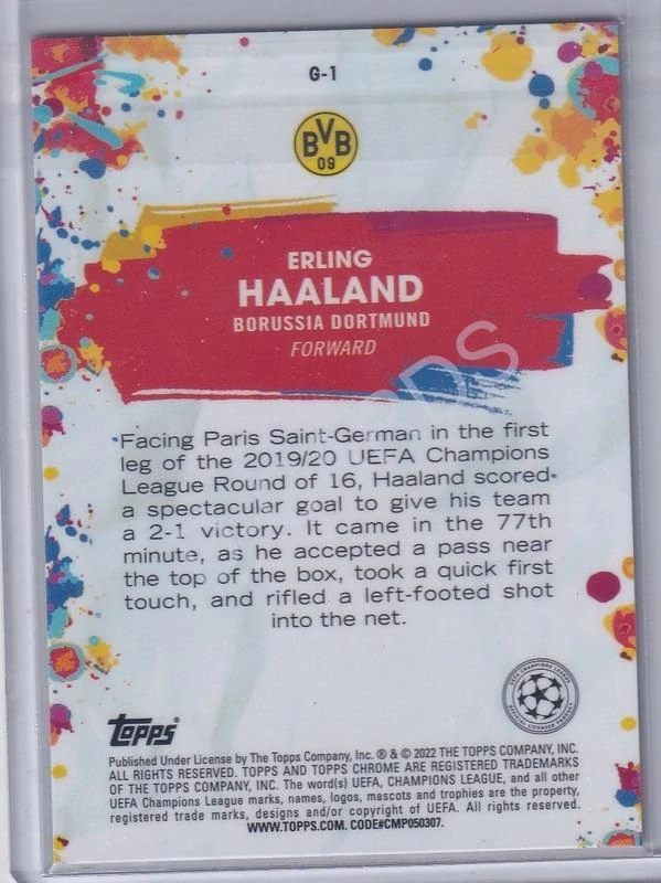 2021-22 Topps Chrome UEFA Champions League Golazo #G1 Erling Haaland