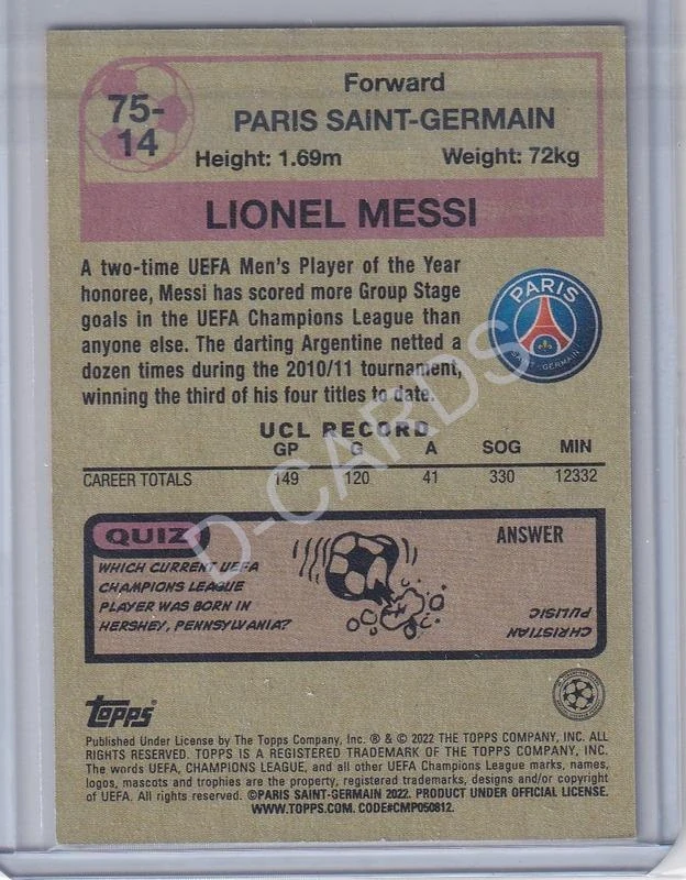 2021-22 Topps UEFA Champions League '75-76 Footballer #7514 Lionel Messi