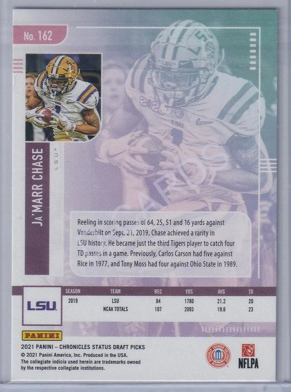 2021 Panini Chronicles Draft Picks Status #162 Ja'Marr Chase RC