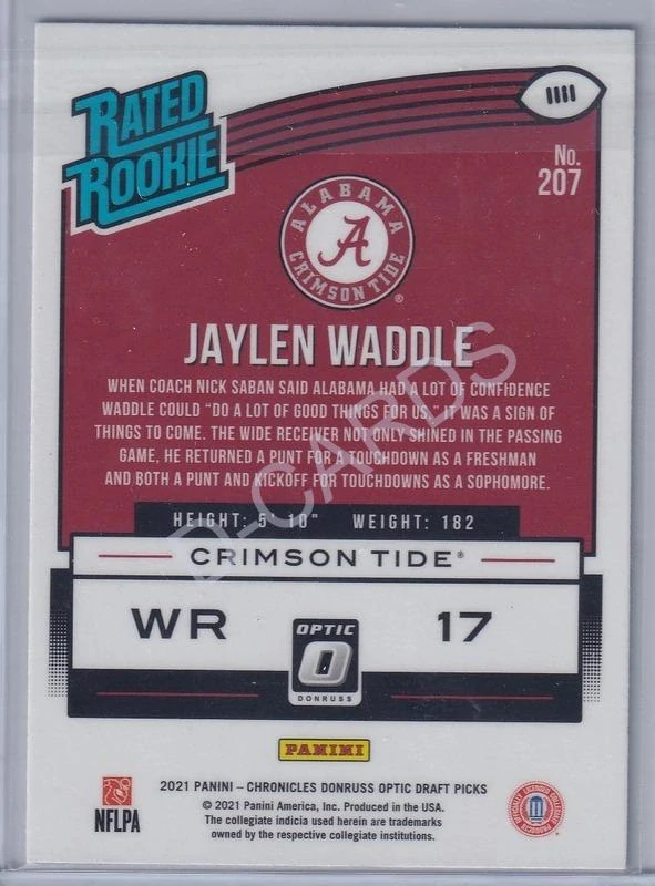 2021 Panini Chronicles Draft Picks Donruss Optic Rated Rookies #207 Jaylen Waddle RC