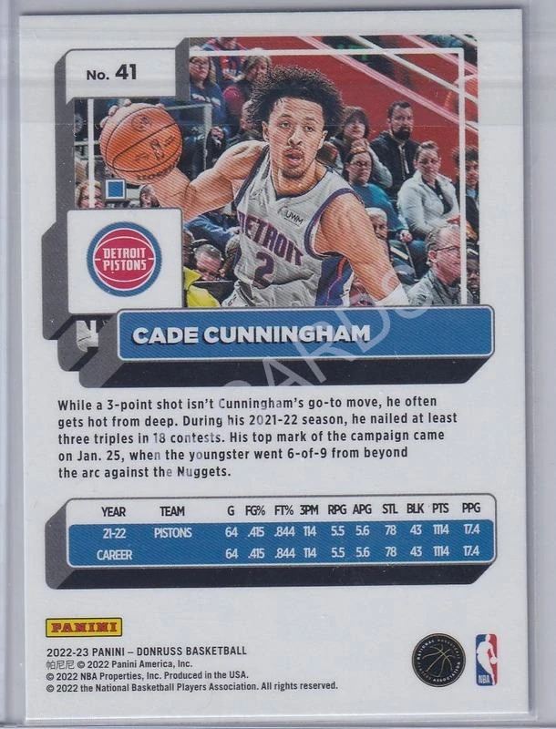 2022-23 Donruss Holo Green Laser #41 Cade Cunningham