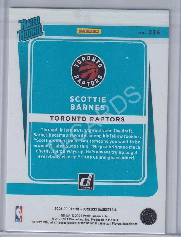 2021-22 Donruss #236 Scottie Barnes RR RC