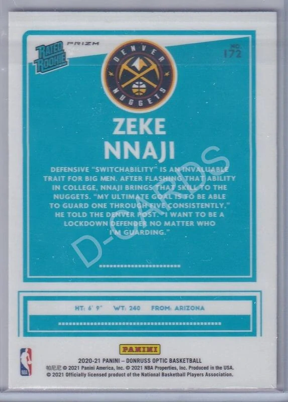 2020-21 Donruss Optic Hyper Pink #172 Zeke Nnaji RR RC