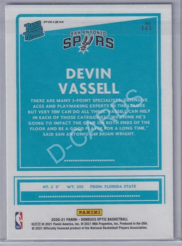 2020-21 Donruss Optic Holo #161 Devin Vassell RR RC
