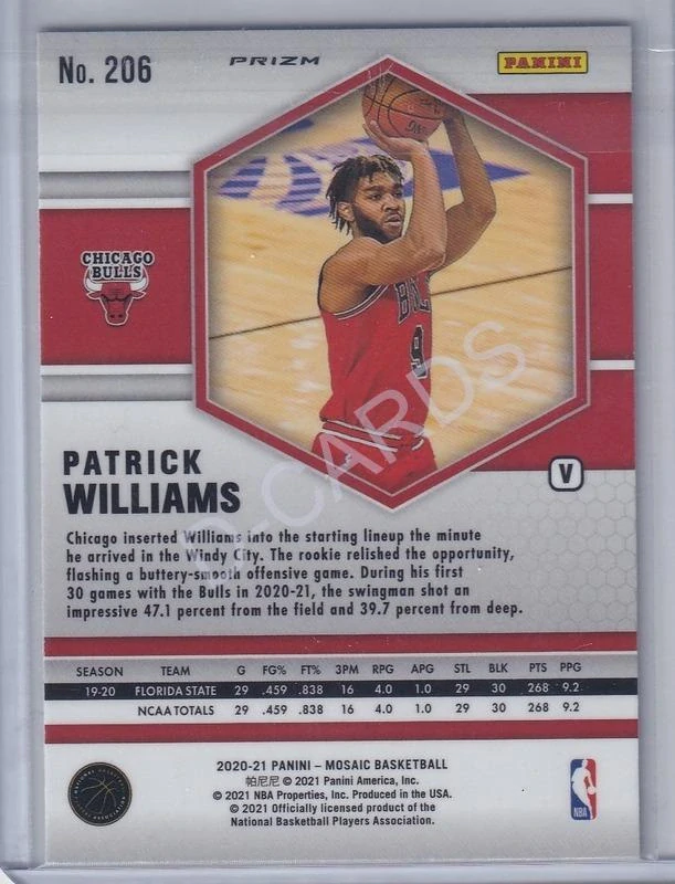 2020-21 Panini Mosaic Rookie Variations Fast Break #206 Patrick Williams RC