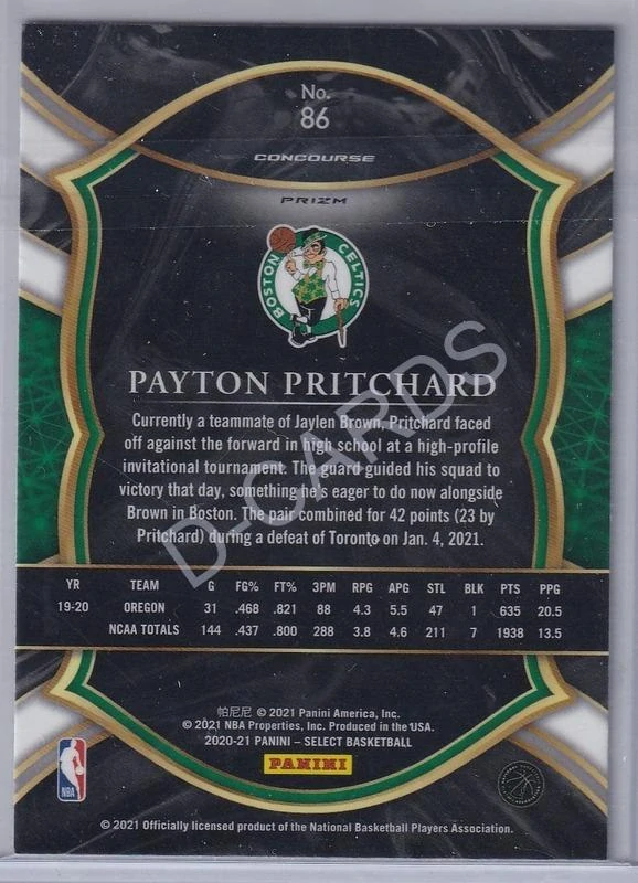 2020-21 Select Prizms Blue White Purple Ice #86 Payton Pritchard RC