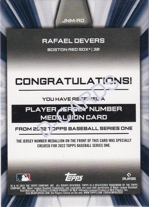 2022 Topps Commemorative Player Jersey Number Medallions #JNMRD Rafael Devers