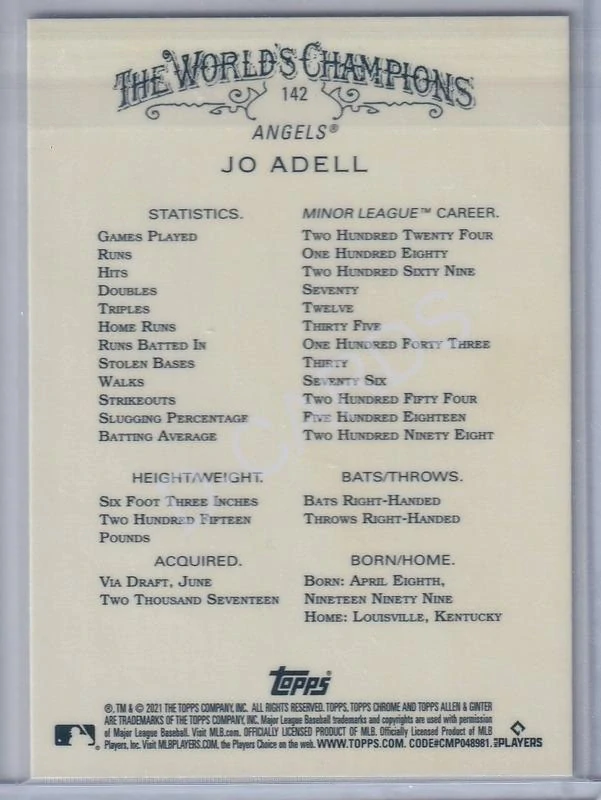 2021 Topps Allen and Ginter Chrome #142 Jo Adell RC