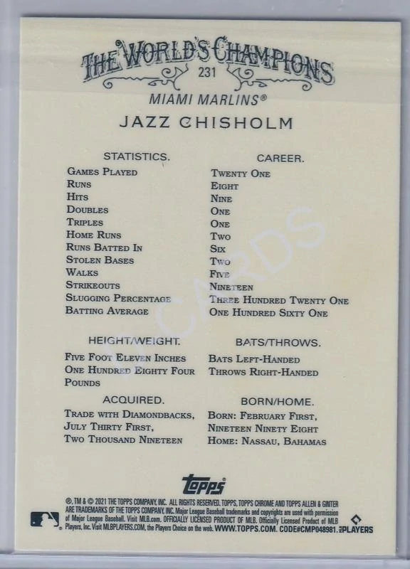 2021 Topps Allen and Ginter Chrome #231 Jazz Chisholm RC