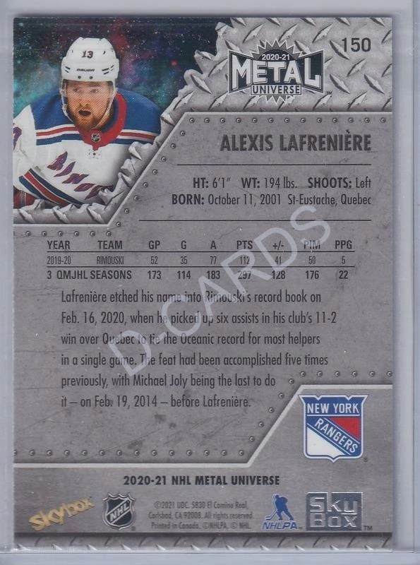 2020-21 Metal Universe #150 Alexis Lafreniere RC