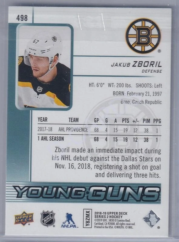 2018-19 Upper Deck #498 Jakub Zboril Young Guns RC