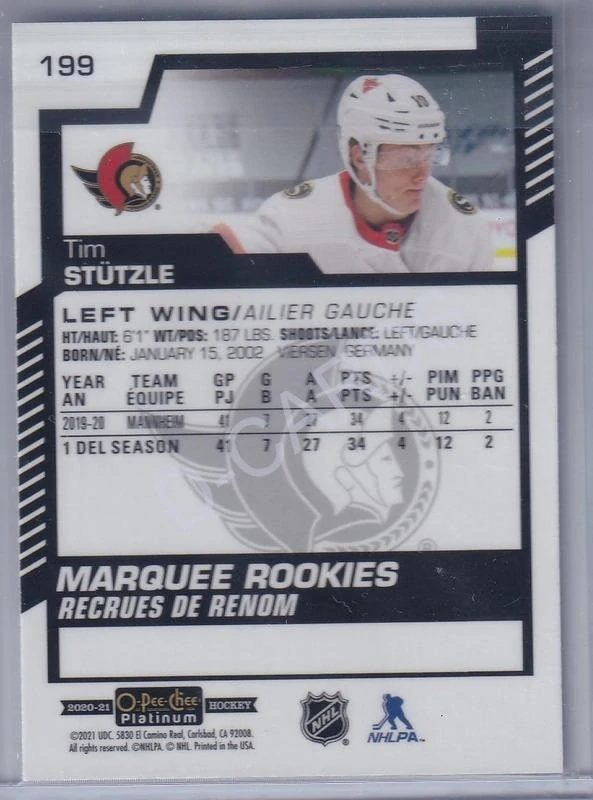 2020-21 O-Pee-Chee Platinum #199 Tim Stutzle RC