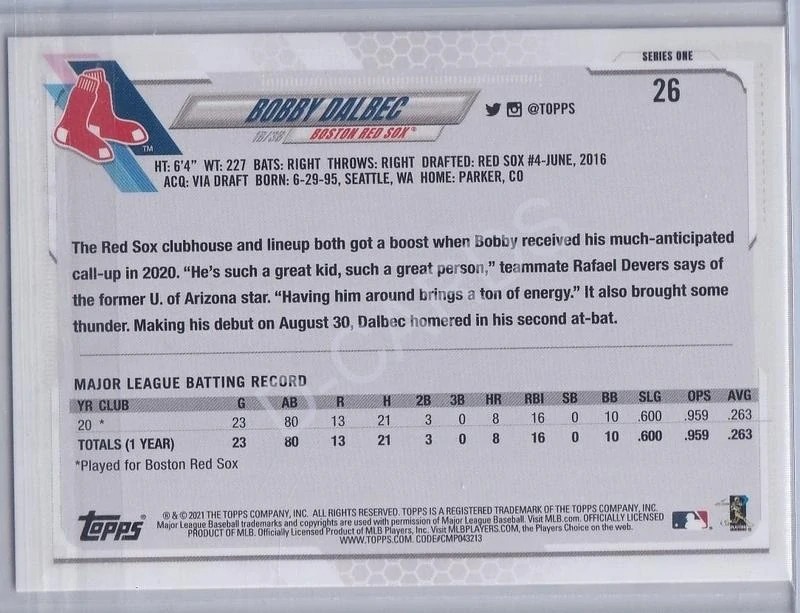2021 Topps #26 Bobby Dalbec RC