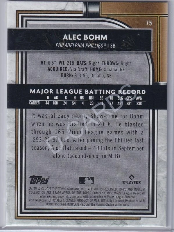 2021 Topps Museum Collection #75 Alec Bohm RC
