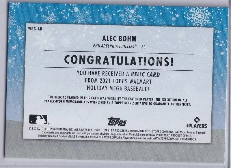 2021 Topps Walmart Holiday Relics #WRCAB Alec Bohm RC