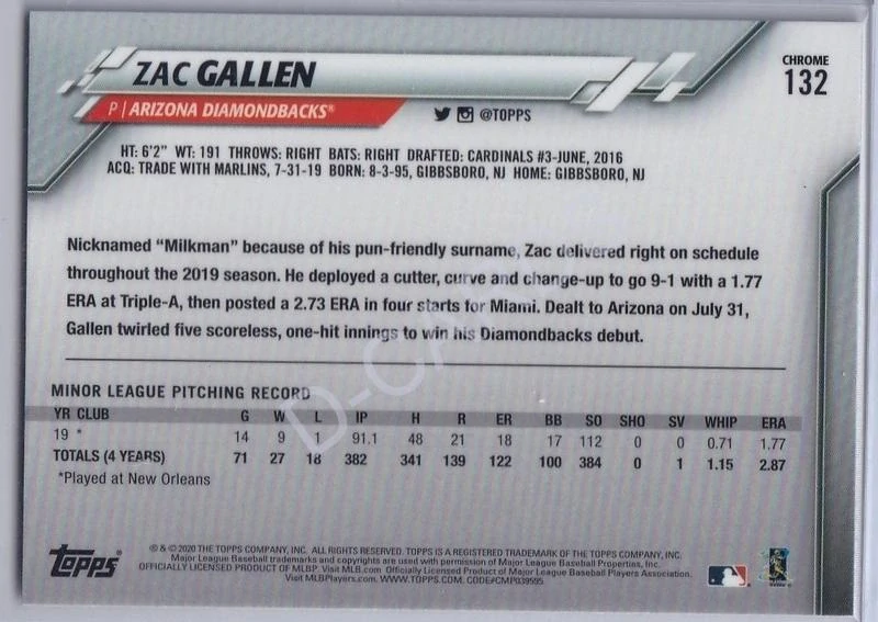 2020 Topps Chrome #132 Zac Gallen RC