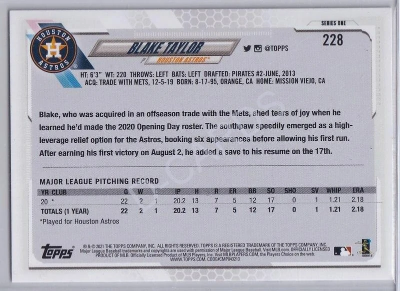 2021 Topps #228 Blake Taylor RC