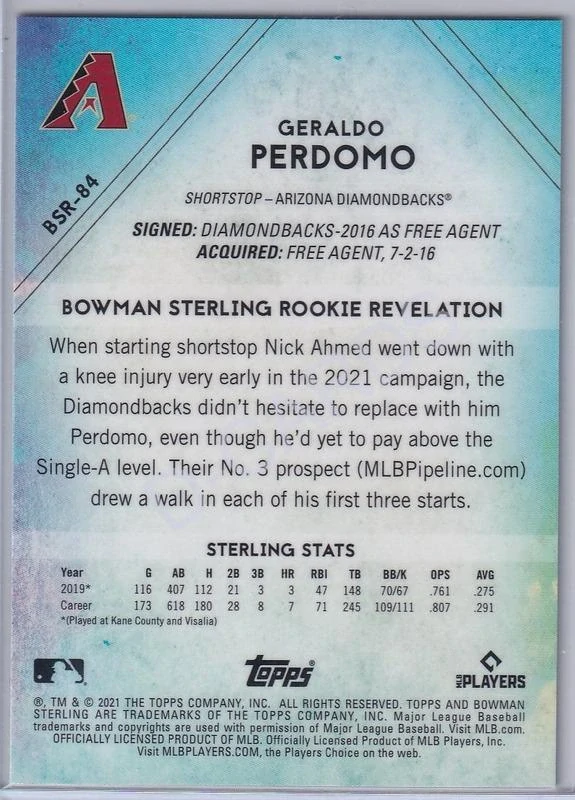 2021 Bowman Sterling Rookies #BSR84 Geraldo Perdomo RC