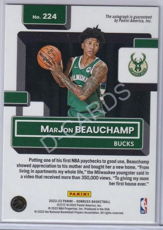 2022-23 Donruss Rated Rookies Signatures Holo Laser #224 MarJon Beauchamp (Limit 77/99) RC