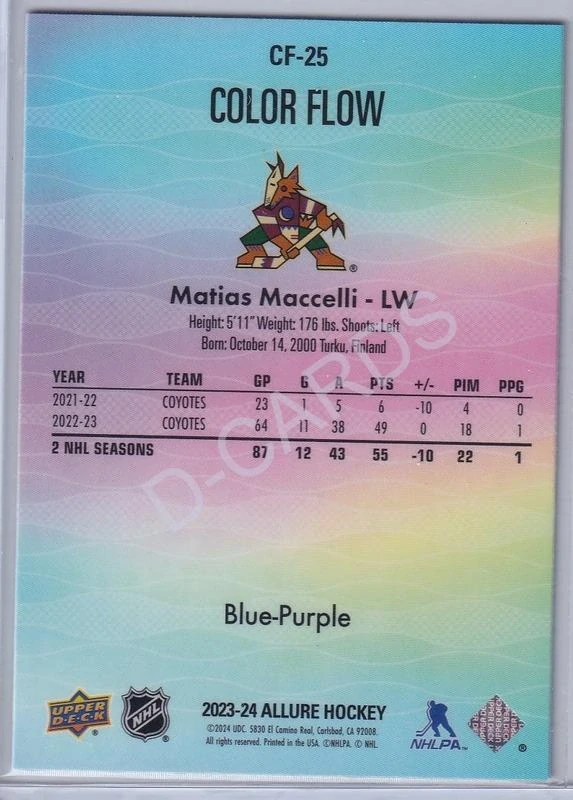 2023-24 Upper Deck Allure Color Flow Blue Purple #CF25 Matias Maccelli