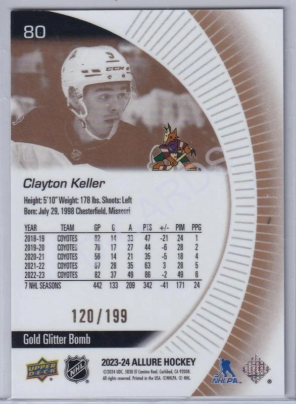 2023-24 Upper Deck Allure Gold Glitter Bomb #80 Clayton Keller (Limit 120/199)
