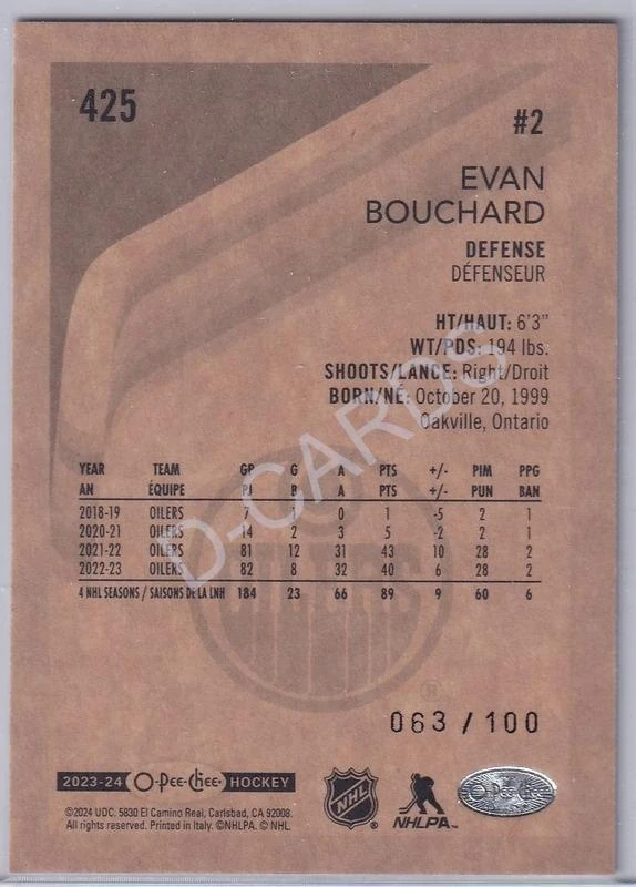 2023-24 O-Pee-Chee Retro Black #425 Evan Bouchard (Limit 063/100)