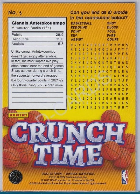 2022-23 Donruss Crunch Time #5 Giannis Antetokounmpo